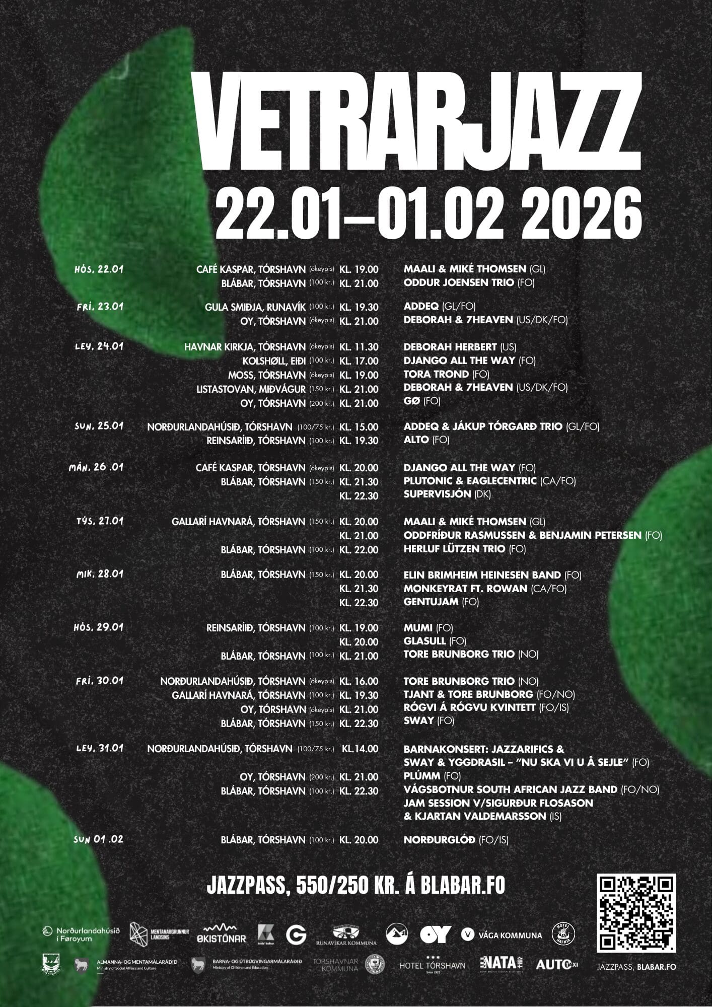 VETRAR JAZZPASS 2026 22.jan. - 1.feb. 23x Konsertir